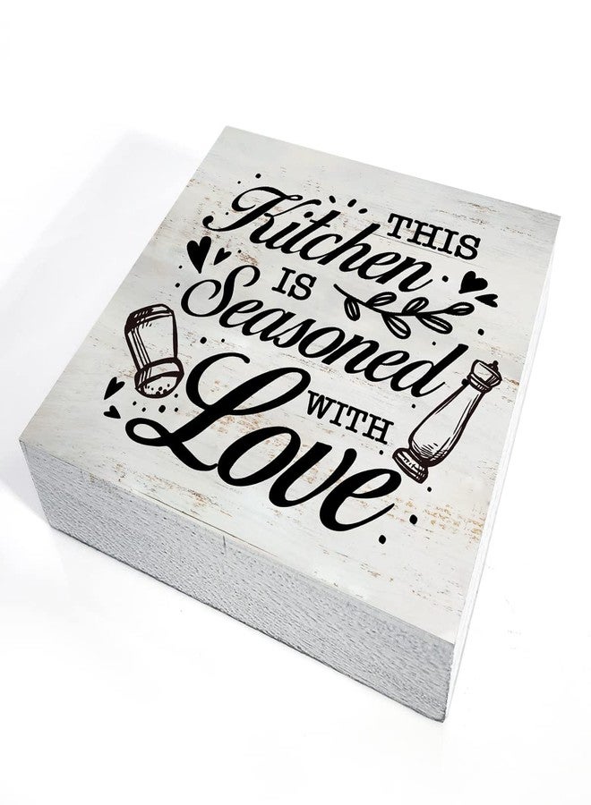 MAVOTEN Rustic This Kitchen is Seasoned with Love Wood Box Sign Funny Kitchen Wooden Box Sign Farmhouse Home Desk Shelf Decor (5 X 5 Inch) - Image 3